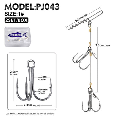 PROBEROS PJ043 Double Treble Stinger Rig Long Spring Pin Wire Leader 2Sets