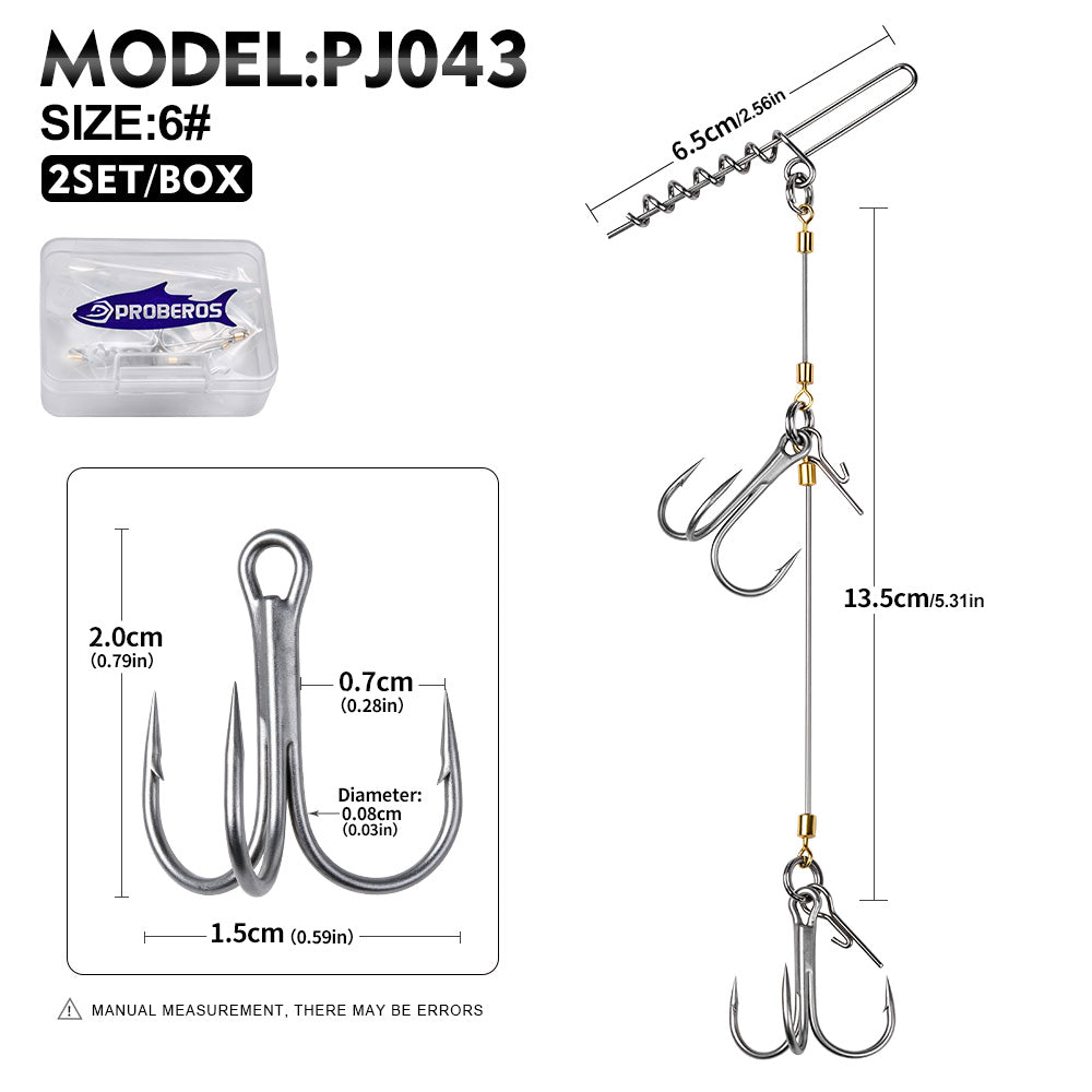 PROBEROS PJ043 Double Treble Stinger Rig Long Spring Pin Wire Leader 2Sets