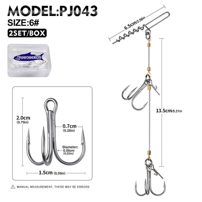 PROBEROS PJ043 Double Treble Stinger Rig Long Spring Pin Wire Leader 2Sets