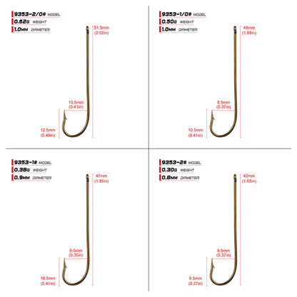 PROBEROS 9353 Aberdeen Hooks Size Chart Showing Dimensions 1# to 6/0#
