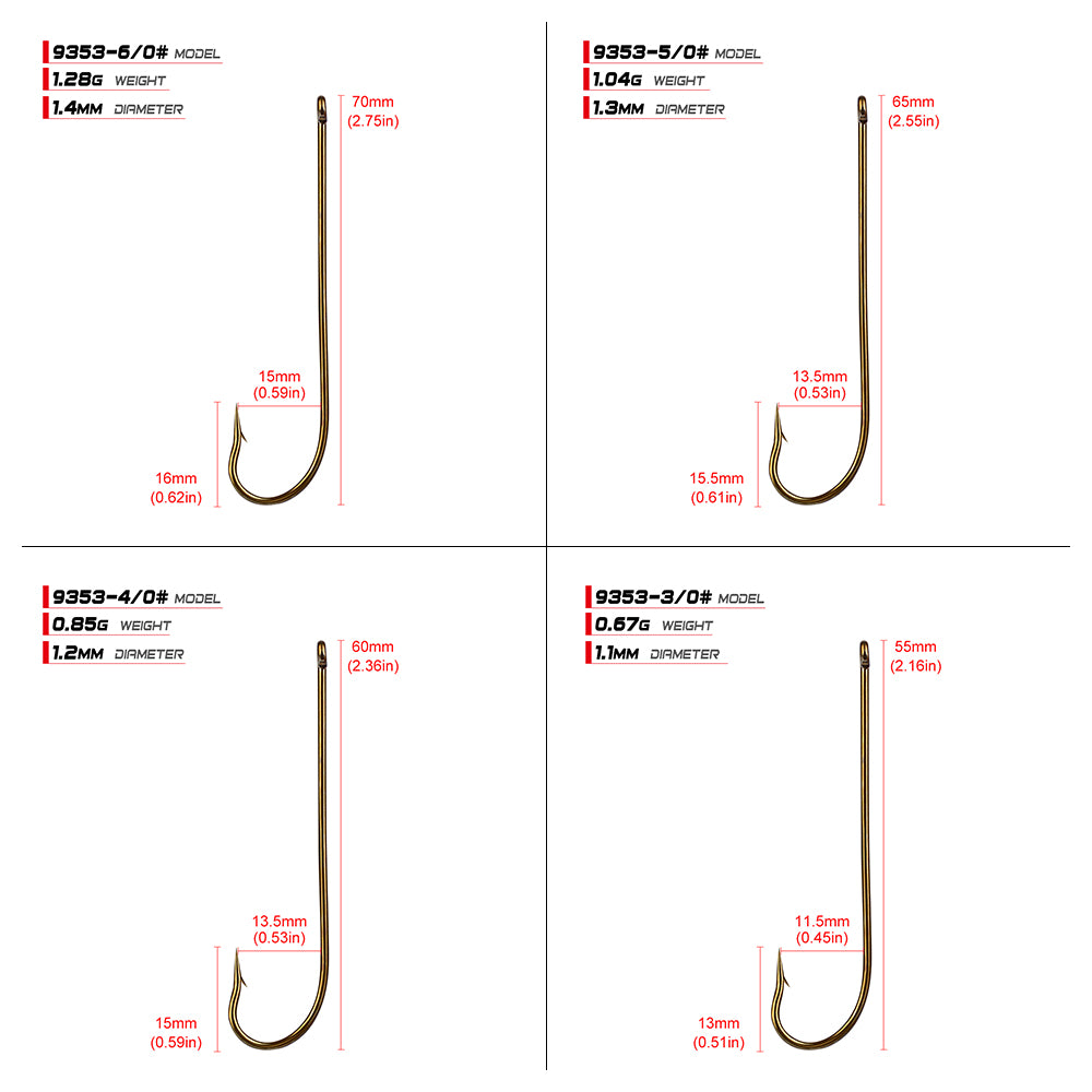 PROBEROS 9353 Aberdeen Hooks Size Chart Showing Dimensions
