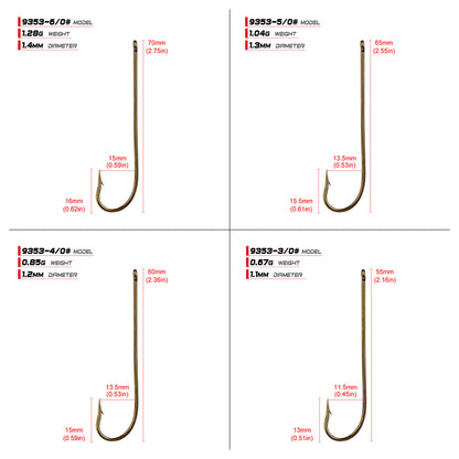 PROBEROS 9353 Aberdeen Hooks Size Chart Showing Dimensions
