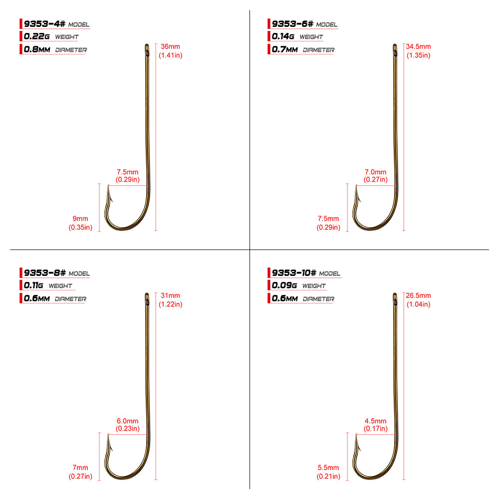 PROBEROS 9353 Aberdeen Hooks Size Chart Showing Dimensions