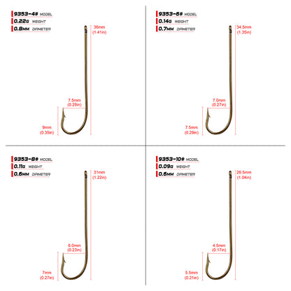 PROBEROS 9353 Aberdeen Hooks Size Chart Showing Dimensions