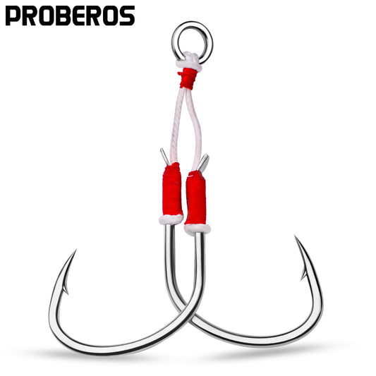 PROBEROS 5PC Metal Jig Assist Hook with Kevlar Line,Solid Ring,Jigging Spoon,Saltwater Fishhook,Corrosion and Seawater Resistance Hook