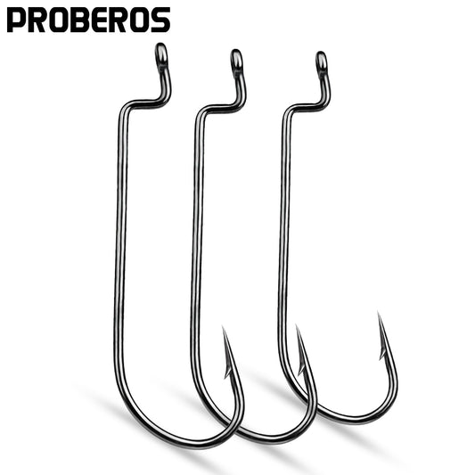 PROBEROS 10 pieces per pack. 10 packs for 100 pieces. Pcs Of High Carbon Steel Bait Soft Hook C-type Drilling Rig Hook Long Handle Worm Gear With Thorns Offset Fishing Hook - 39121