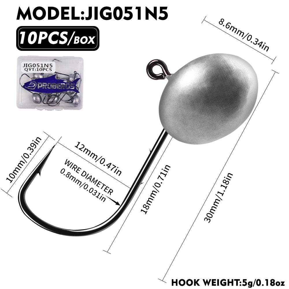 PROBEROS JIG051 5g oval ball lead head jig hooks