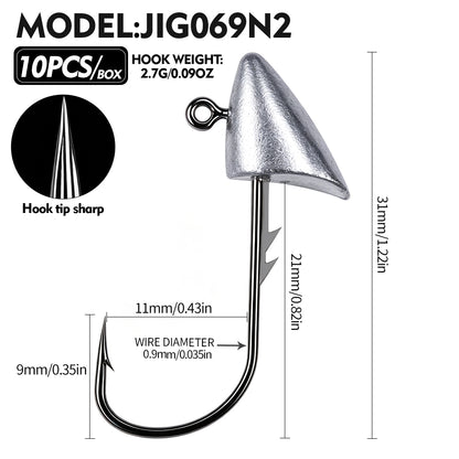 PROBEROS JIG069 Bullet Jig Head Hooks Double Keepers Lead Jigheads for Soft Plastic Lures Bass Freshwater Fishing Tackle