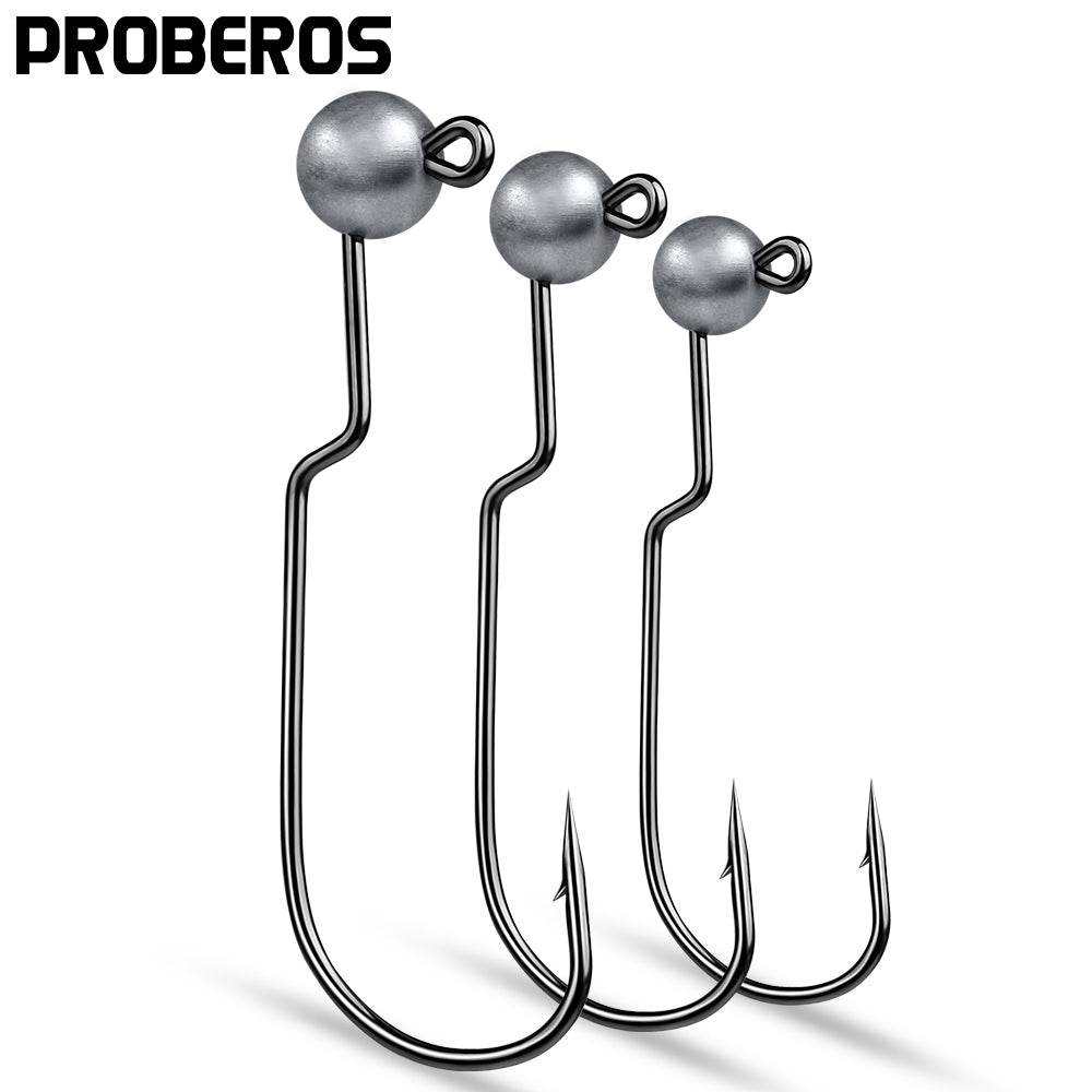 PROBEROS® Crank Lead Head Hook Anti-Hanging Bottom Primary Color Lead Head Hook Soft Worm Hook with Barb Fish Hook 20pcs - Proberos