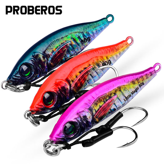 PROBEROS 5 件夜光跳汰诱饵 30-40-60-80 克金属跳汰鱼饵海钓跳汰勺拖钓摇摆硬鱼饵