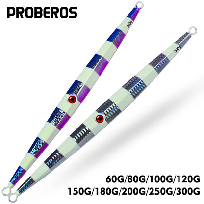 PROBEROS 5pcs 60g-300g Luminous Effect Metal Slow Jig Lure Jigging Fast Sinking iron plate Fishing Hard Lure Baits Trolling Tackle