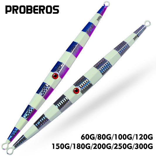 PROBEROS 5pcs 60g-300g Luminous Effect Metal Slow Jig Lure Jigging Fast Sinking iron plate Fishing Hard Lure Baits Trolling Tackle