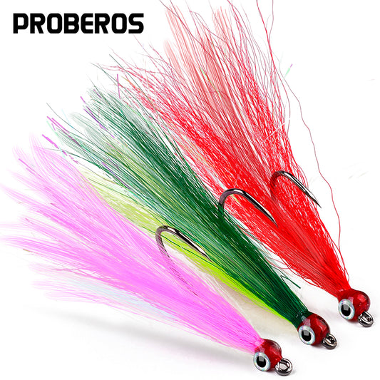 PROBEROS 5pcs/bag High Carbon Steel Feather Bionic Lure Hook pesca Fishing Gear Barbed Single Hook Outdoor Fishing Accessories