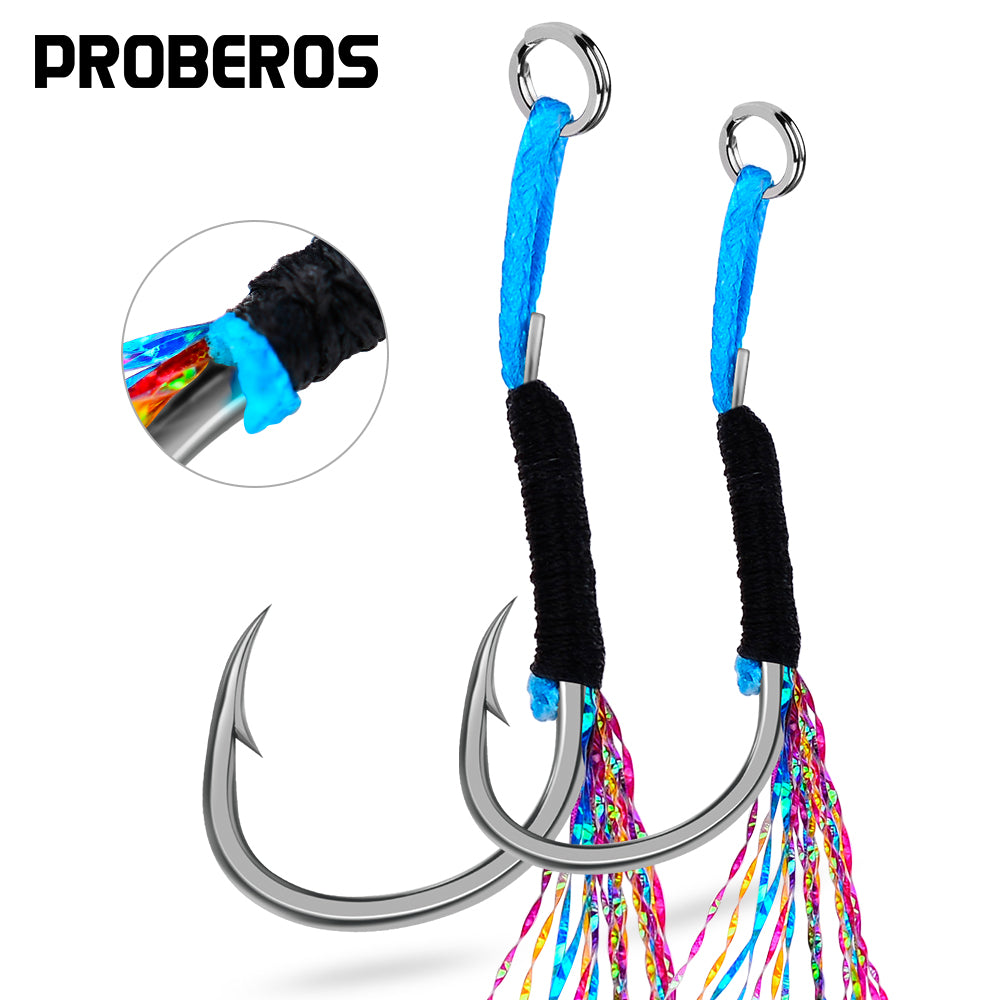 PROBEROS 20Pcs/lot Tie Bright Silk Sea Fishing Iron Plate Fish Hook Barbed Fishing Hook Fishing Accessories Wholesale