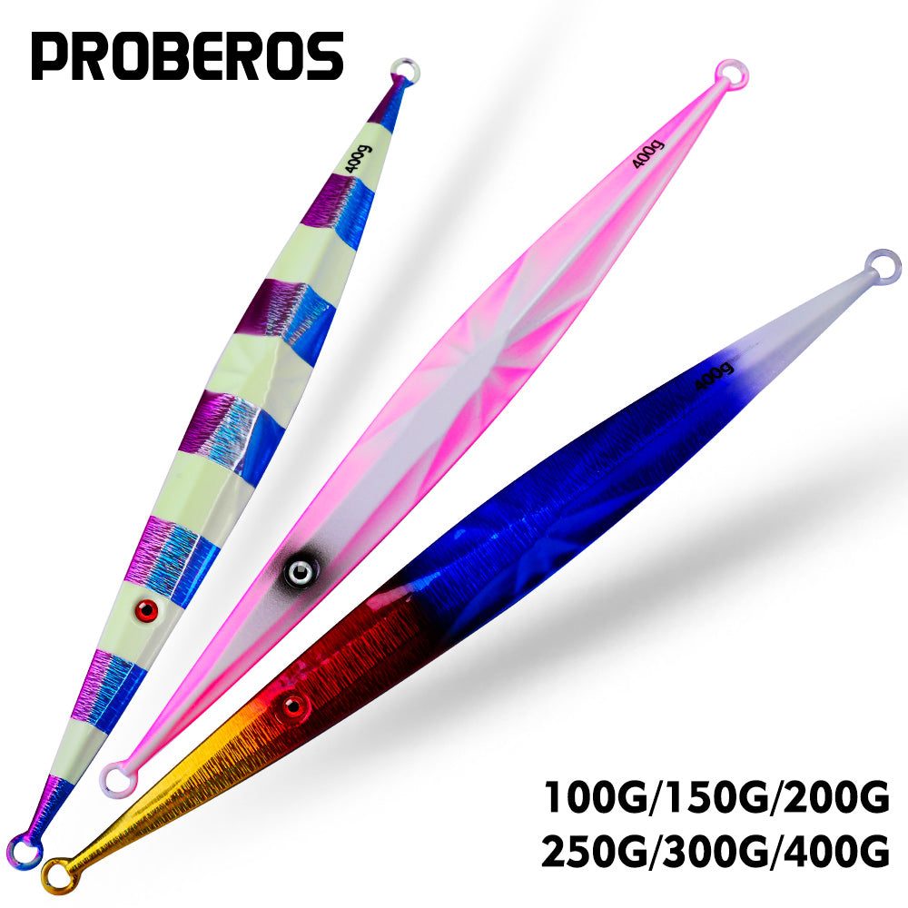 PROBEROS 5pcs 100g-400g Luminous Effect Metal Slow Jig Lure Jigging Fast Sinking iron plate Fishing Hard Lure Baits Trolling Tackle