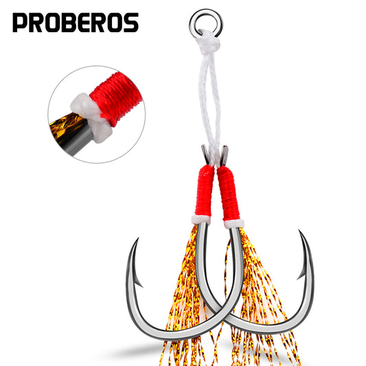 PROBEROS 20Pcs  New Style Tied With Bright Wire Iron Plate Double Hook Black High Carbon Steel Main Line Fish Hook Wholesale