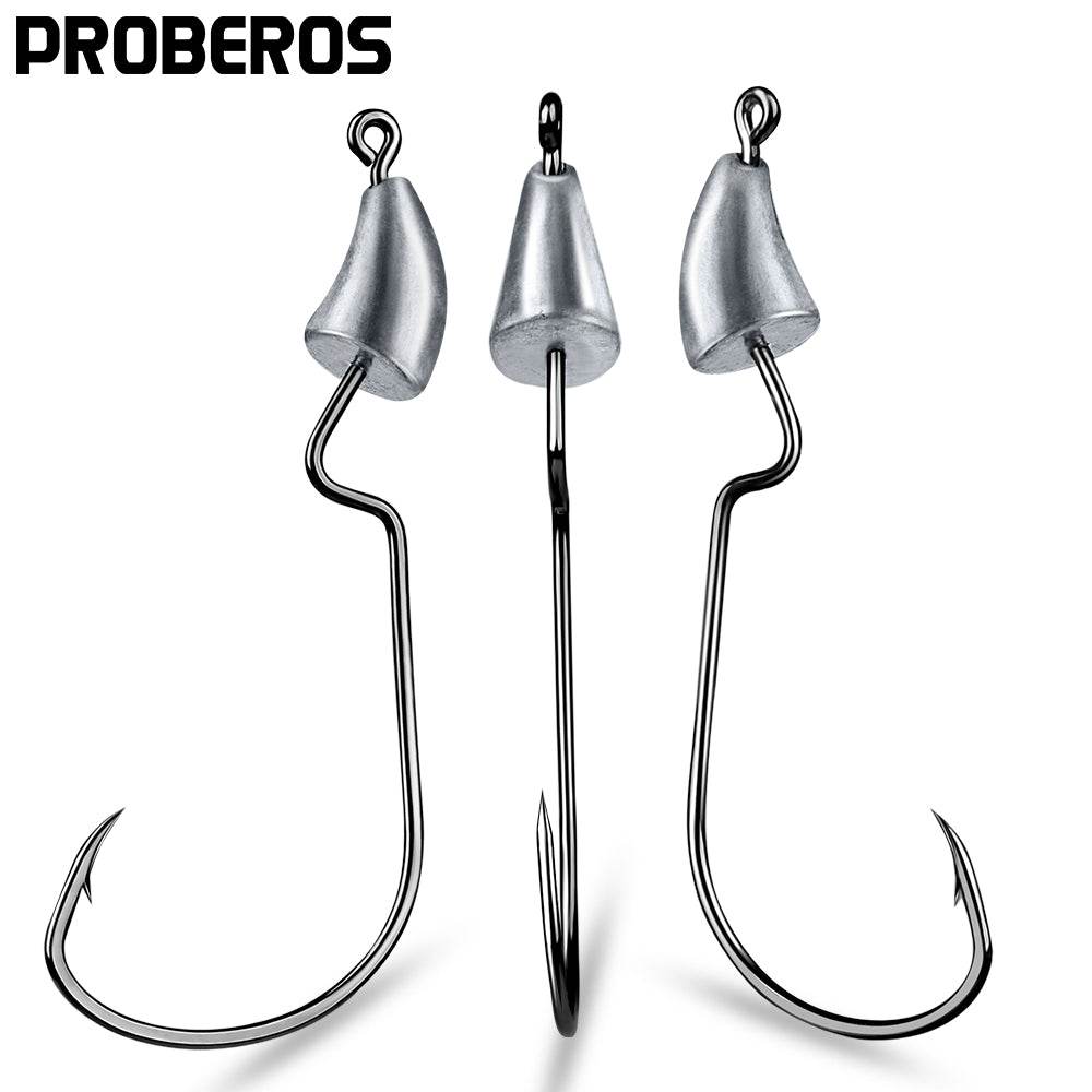 PROBEROS® Small Root Hook Original Lead Crank Lead Head Hook Soft Worm Hook with Barbed Lure Hook 20pcs - Proberos