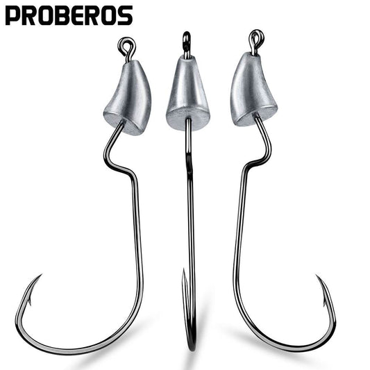 PROBEROS® Small Root Hook Original Lead Crank Lead Head Hook Soft Worm Hook with Barbed Lure Hook 20pcs - Proberos