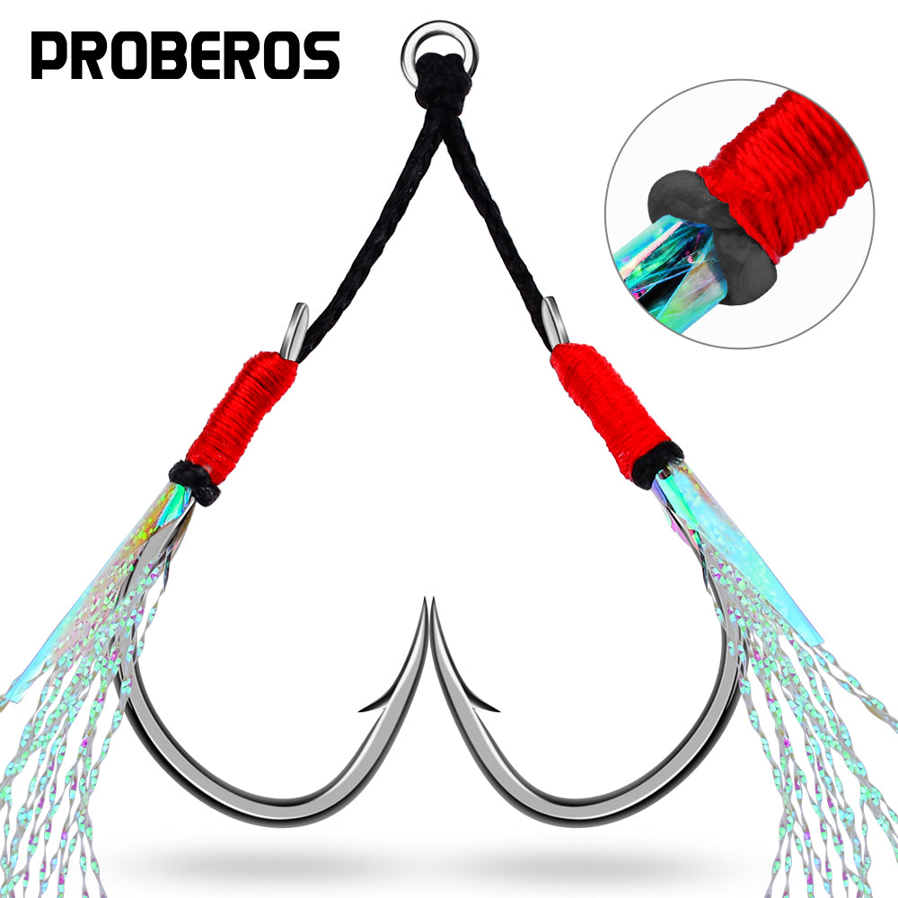 PROBEROS 20Pcs New Style Tied With Bright Wire Iron Plate Double Hook Black High Carbon Steel Main Line Fish Hook Wholesale