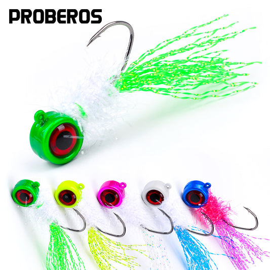 PROBEROS Lure Head Hook Big Eye Tied Fly Hook Jig Tied Feather Hook Fly Fishing Lure Hook 25pcs