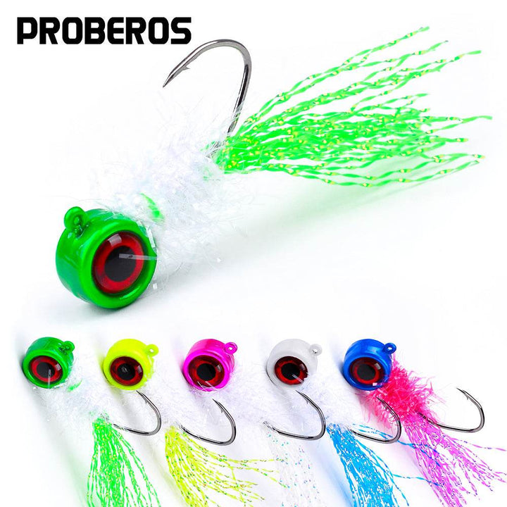 PROBEROS® Lure Head Hook Big Eye Tied Fly Hook Jig Tied Feather Hook Fly Fishing Lure Hook 25pcs - Proberos