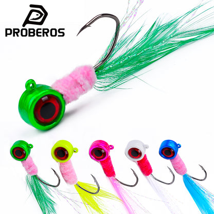 PROBEROS  Lure Head Hook Big Eye Tied Fly Hook Jig Tied Feather Hook Fly Fishing Lure Hook 5pcs