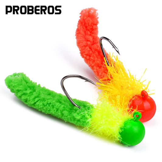 PROBEROS Lure Tied Feather Lead Head Hook Fly Hook Jig Tied Feather Fly Fishing Hook Chicken Feather Hook Lure Bait Fish Hook 25 pieces