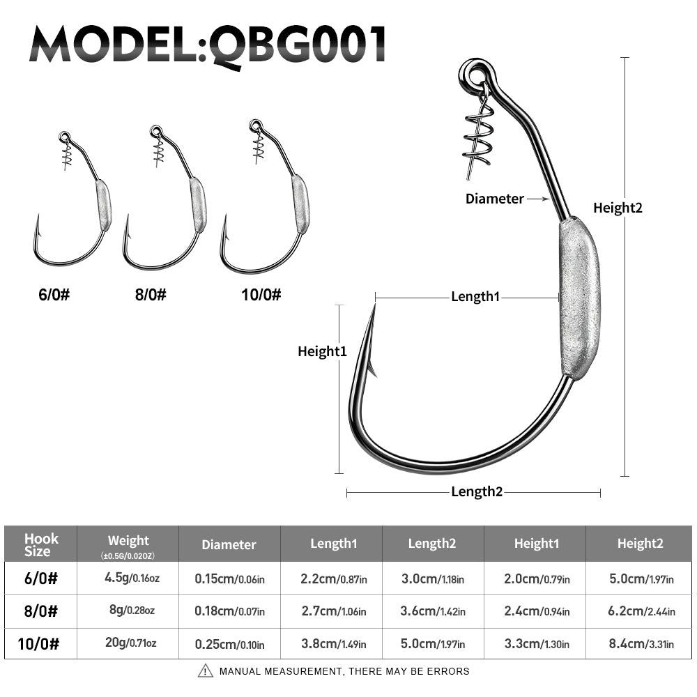 PROBEROS Weighted Swimbait Jig Hooks QBG001, 6/0#-10/0# Offset Weedless Hooks with Spring Twist Lock
