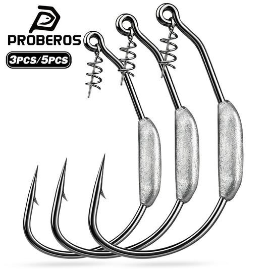 PROBEROS Weighted Swimbait Jig Hooks QBG001, 6/0#-10/0# Offset Weedless Hooks with Spring Twist Lock
