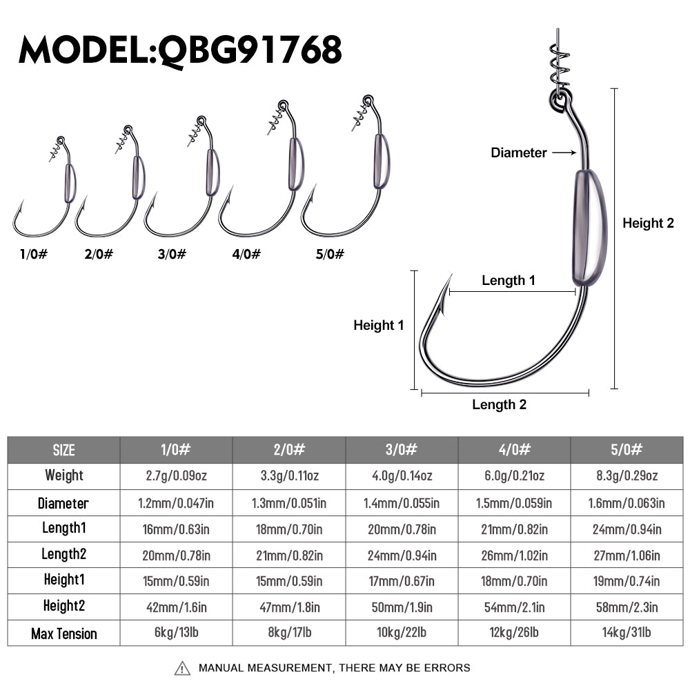 PROBEROS QBG91768 Weighted Offset Hooks with Spring Bait Lock