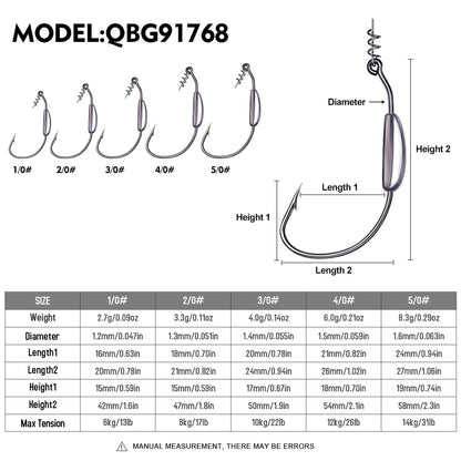 PROBEROS QBG91768 Weighted Offset Hooks with Spring Bait Lock