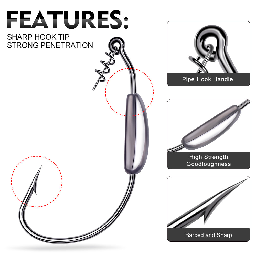 PROBEROS QBG91768 Weighted Offset Hooks with Spring Bait Lock