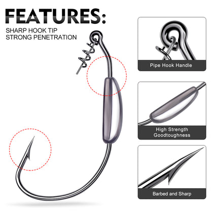 PROBEROS QBG91768 Weighted Offset Hooks with Spring Bait Lock