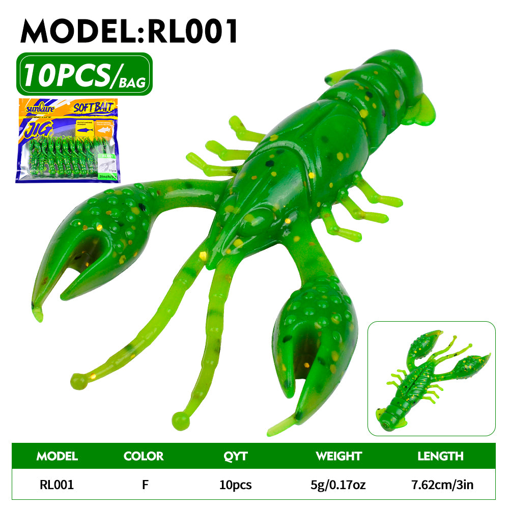 Sunlure 10PCS/Bag Crayfish Soft Bait Artificial Biomimetic Silicone Shrimp Shaped Wobbler Swimming Bait 7.62cm&5g Bass Seawater Fishing Lures