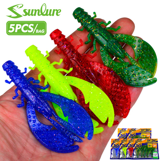Sunlure 8.9cm&8g Biomimetic Whisker Crayfish Crab Clamp Soft Bait 9CM Artificial Silicone Shrimp Wobbler Swimming Bait 5PCS/Bag Saltwater Fishing Lures