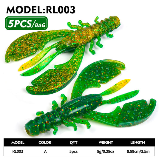 Sunlure 8.9cm&8g Biomimetic Whisker Crayfish Crab Clamp Soft Bait 9CM Artificial Silicone Shrimp Wobbler Swimming Bait 5PCS/Bag Saltwater Fishing Lures