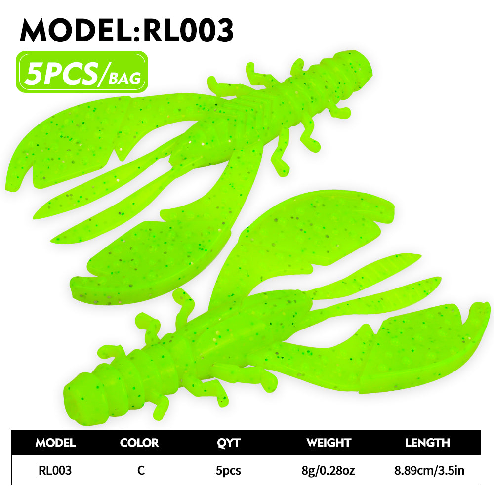 Sunlure 8.9cm&8g Biomimetic Whisker Crayfish Crab Clamp Soft Bait 9CM Artificial Silicone Shrimp Wobbler Swimming Bait 5PCS/Bag Saltwater Fishing Lures