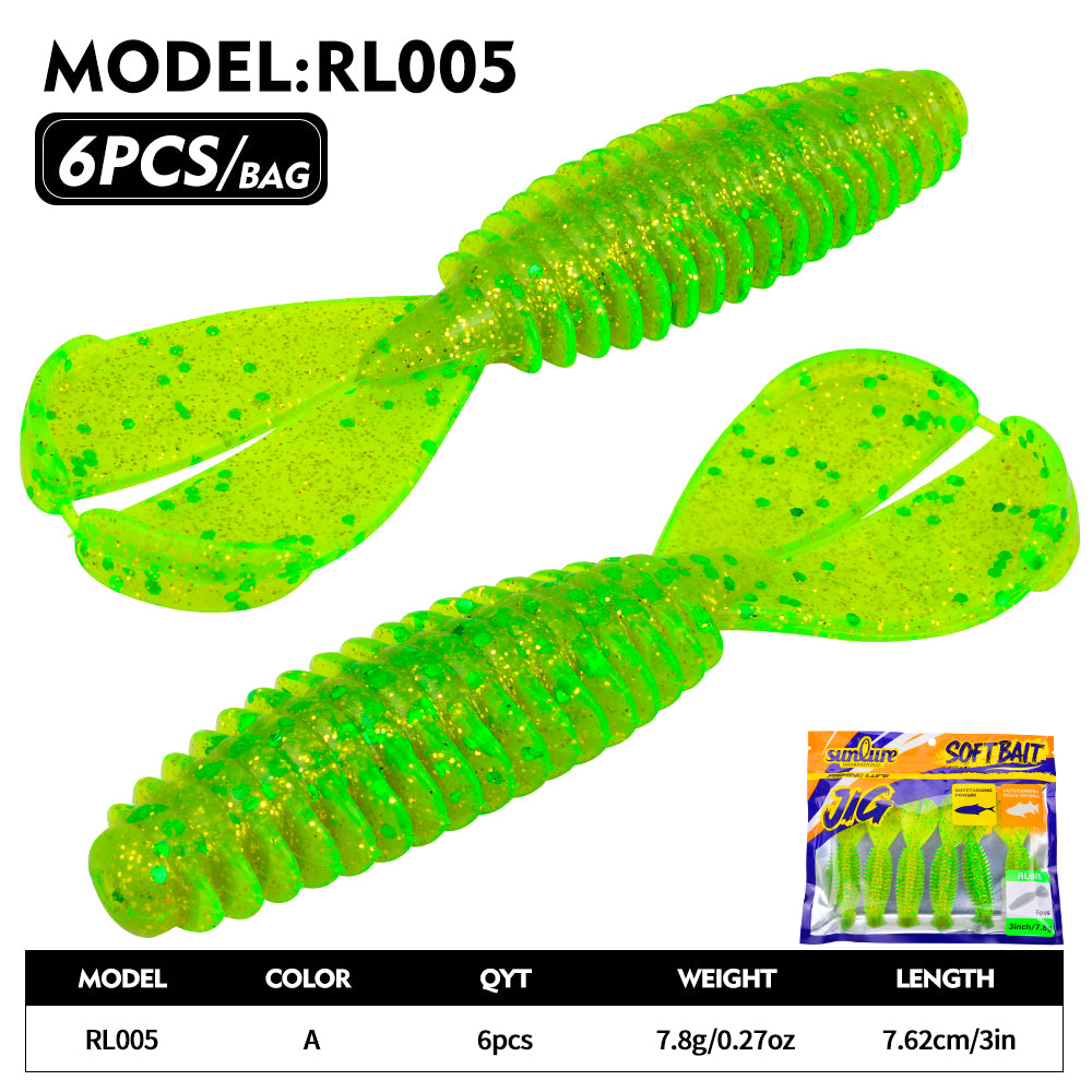 Sunlure 6 Color Artificial Silicone Wobblers Swimming Bait 7.62cm&7.8g Double Tailed Threaded Body Soft Bait 6PCS/Bag Bass Pike Saltwater Fishing Lures