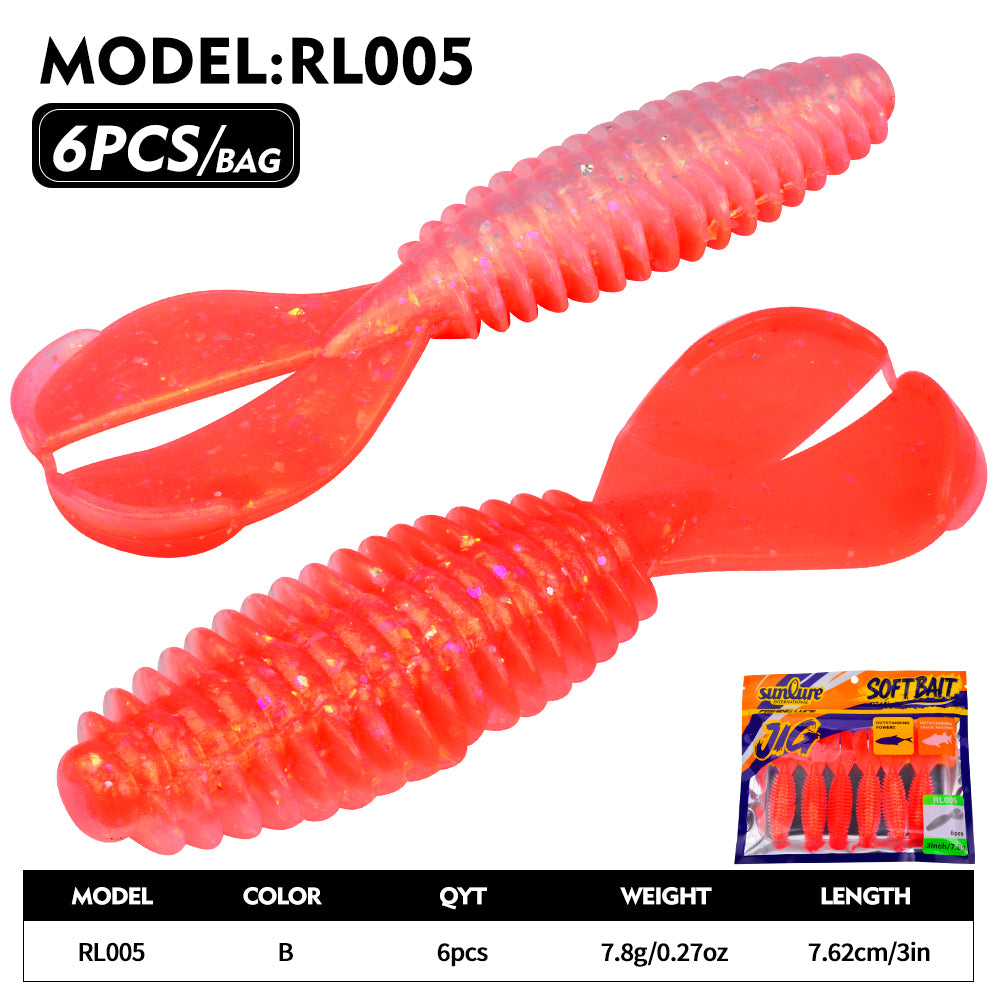 Sunlure 6 Color Artificial Silicone Wobblers Swimming Bait 7.62cm&7.8g Double Tailed Threaded Body Soft Bait 6PCS/Bag Bass Pike Saltwater Fishing Lures