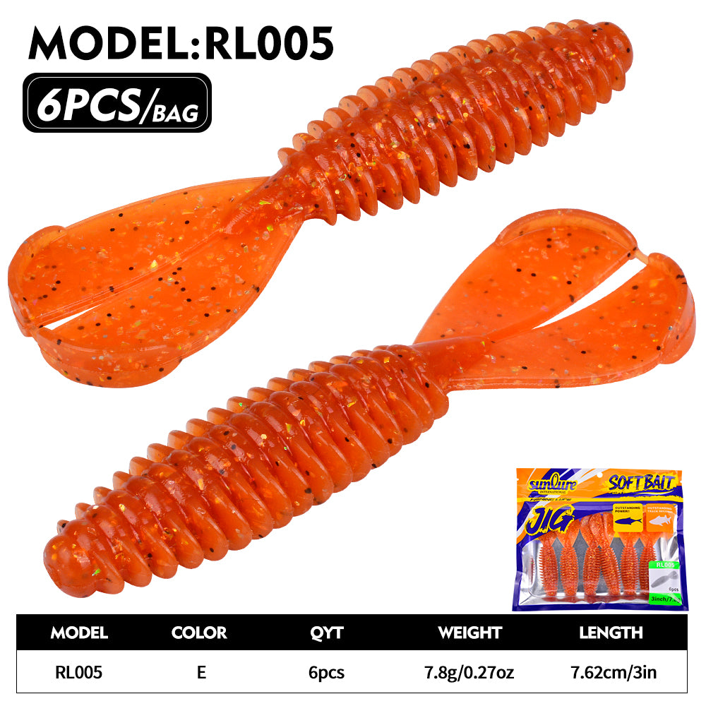 Sunlure 6 Color Artificial Silicone Wobblers Swimming Bait 7.62cm&7.8g Double Tailed Threaded Body Soft Bait 6PCS/Bag Bass Pike Saltwater Fishing Lures