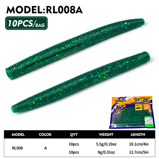Sunlure 10.1cm/12.7cm Threaded Earthworm Noodle Worm Soft Bait 10PCS Artificial Silicone Wobbler Swimming Bait Multi Color Bass Seawater Fishing Lures