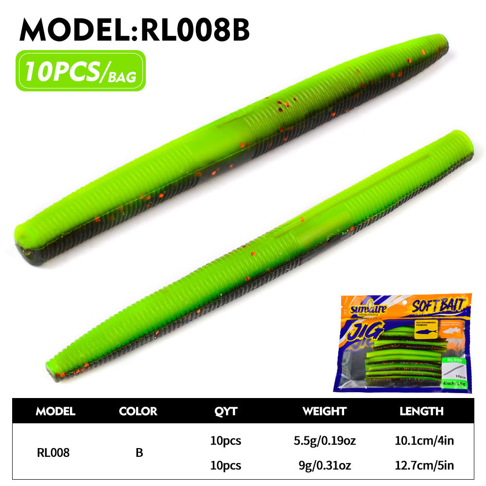 Sunlure 10.1cm/12.7cm Threaded Earthworm Noodle Worm Soft Bait 10PCS Artificial Silicone Wobbler Swimming Bait Multi Color Bass Seawater Fishing Lures