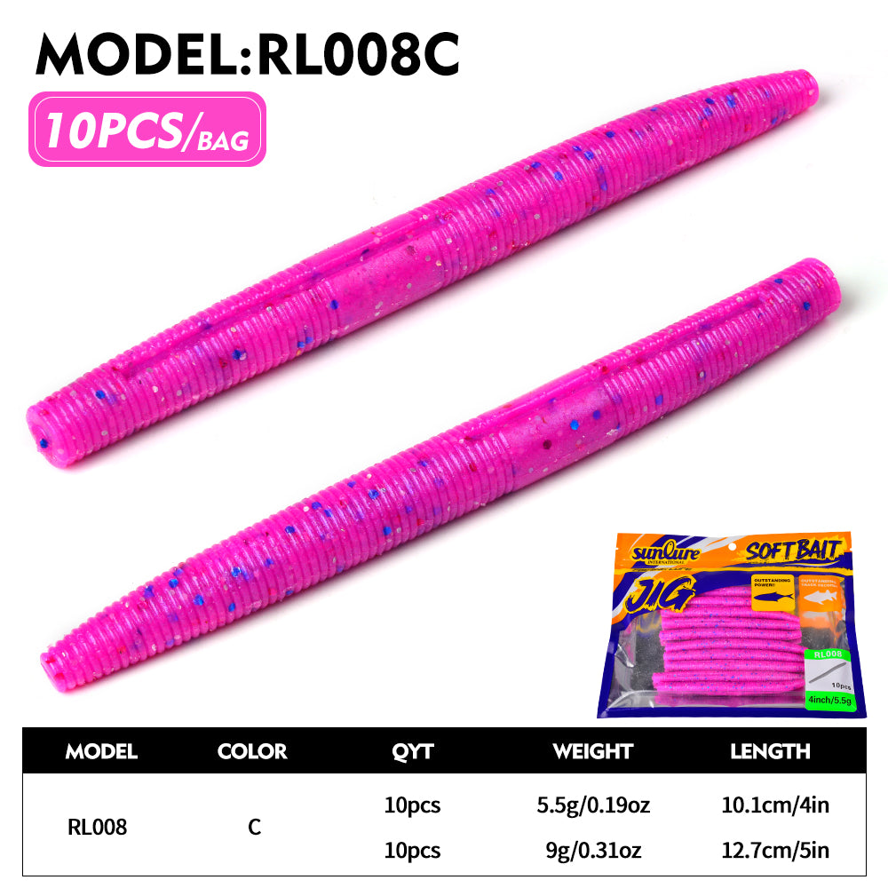 Sunlure 10.1cm/12.7cm Threaded Earthworm Noodle Worm Soft Bait 10PCS Artificial Silicone Wobbler Swimming Bait Multi Color Bass Seawater Fishing Lures