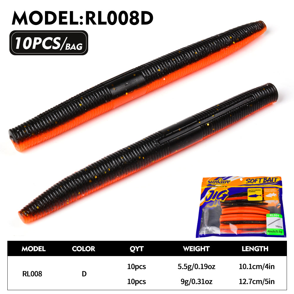 Sunlure 10.1cm/12.7cm Threaded Earthworm Noodle Worm Soft Bait 10PCS Artificial Silicone Wobbler Swimming Bait Multi Color Bass Seawater Fishing Lures