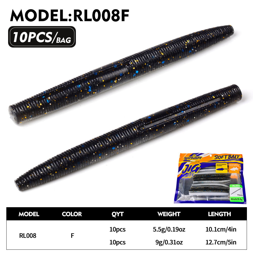 Sunlure 10.1cm/12.7cm Threaded Earthworm Noodle Worm Soft Bait 10PCS Artificial Silicone Wobbler Swimming Bait Multi Color Bass Seawater Fishing Lures