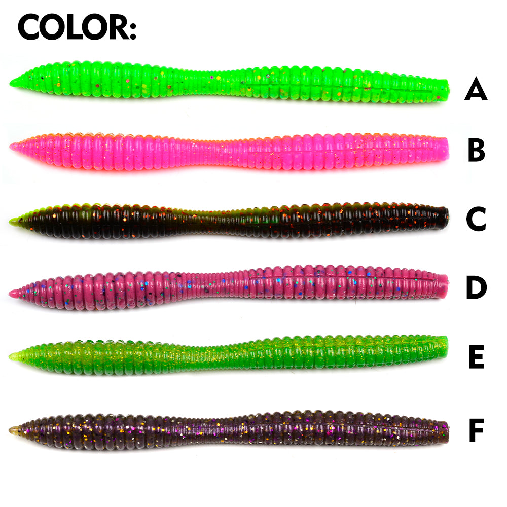 Sunlure 10PCS/Bag Realistic Worm Silicone Artificial Bionic Soft Bait 6 Color Ribbed Swinging Swimming Bait Trout Grouper Fishing Lures