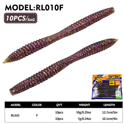 SUNLURE RL010 Thread Rib Senko Soft Stick Worm Lures 10Pcs | 4in 5in