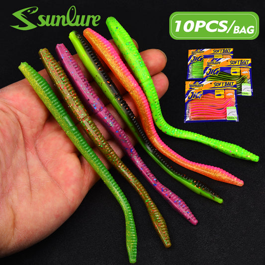 Sunlure 6-color Earthworm Worm Soft Bait 10PCS/Bag Artificial Silicone Wobblers Swimming Bait 16cm&6.5g Bass Sturgeon Seawater Freshwater Fishing Lures