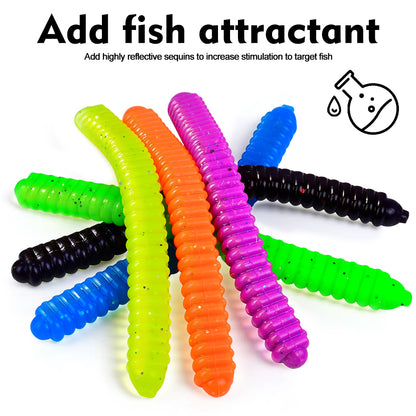 Sunlure RL012 Ribbed Soft Plastic Worms 6 Colors Pack ,10pcs/Bag,Sinking Soft Plastic Worms with Ribbed Body for Freshwater