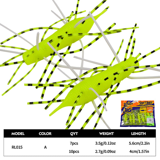 Sunlure 5 Color Caterpillar Multi Legged Beard Soft Worm Bionic Fish Bait 7/10PCS Swinging Swimming Bait 4/5.6cm Bass Tuna Saltwater Fish Lures